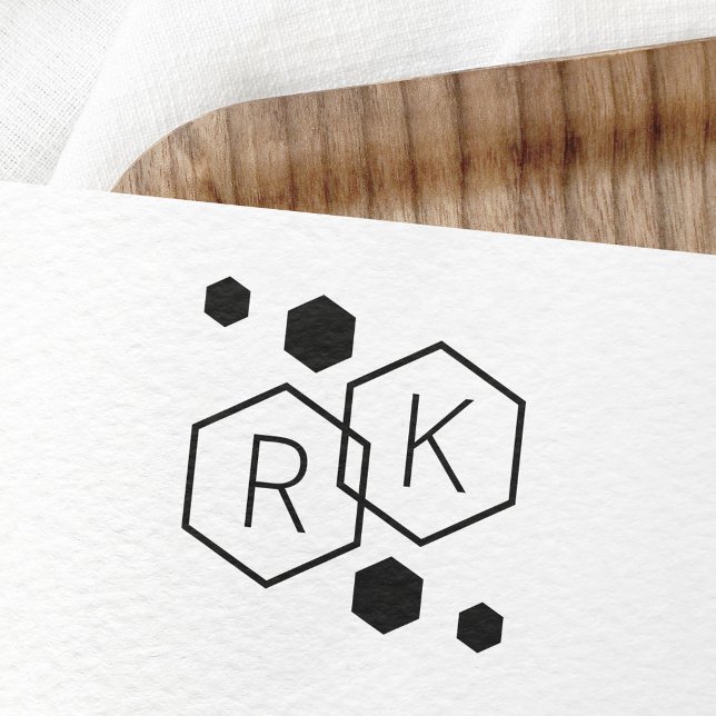 Modern geometric hexagons wedding monogram initial rubber stamp (Creator Uploaded)
