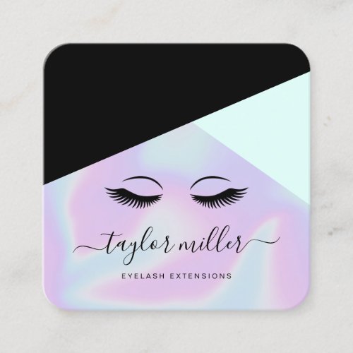 Modern geometric holographic eyelash extensions square business card