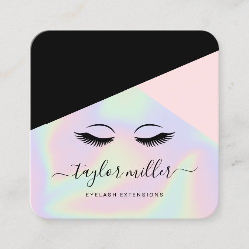 Modern geometric holographic eyelash extensions square business card