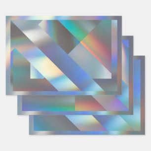 Modern Geometric Holographic Pastel Rainbow Party Wrapping Paper Sheets