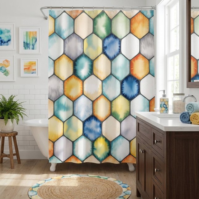 Modern Geometric Honeycomb Shower Curtain (Creator Uploaded)