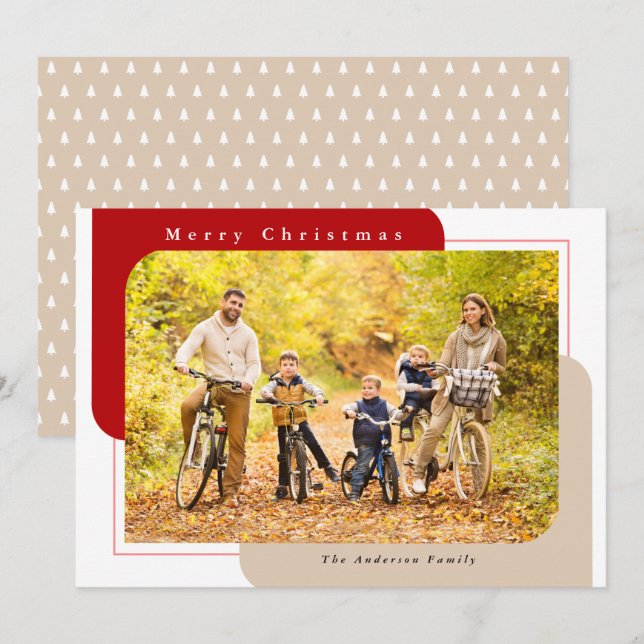 Modern Geometric Horizontal Photo Merry Christmas Holiday Card (Front/Back)