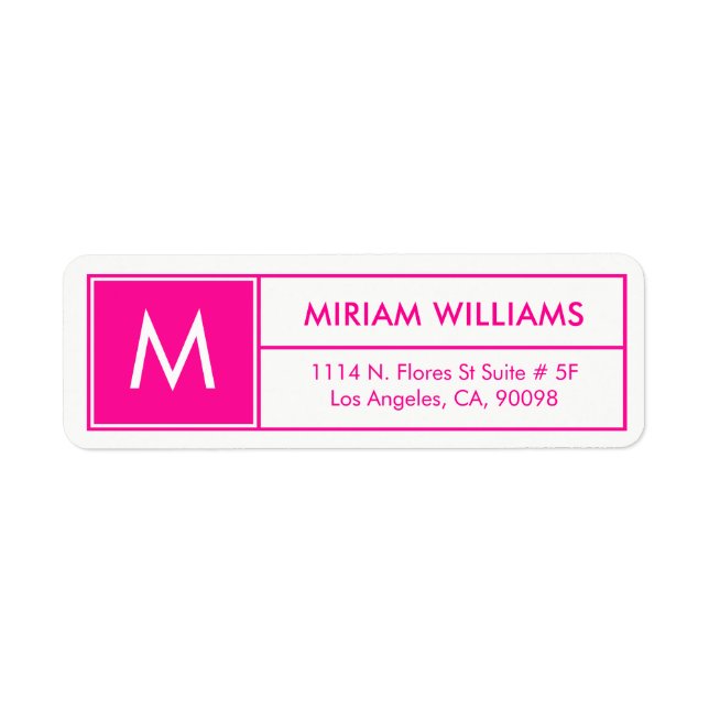 Modern Geometric Hot Pink Frame Custom Monogram Label (Front)