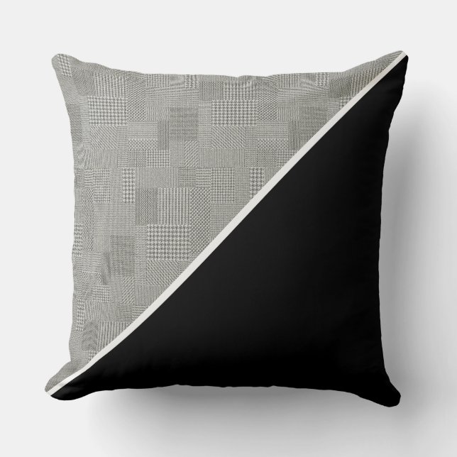Modern Geometric Houndstooth Pattern Black white Throw Pillow (Front)