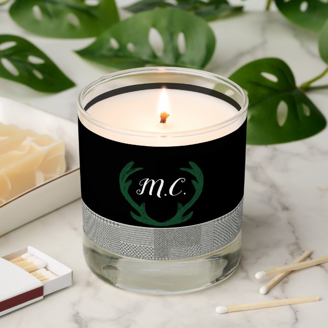 Modern Geometric Houndstooth Pattern Personalized Scented Candle (Lit)