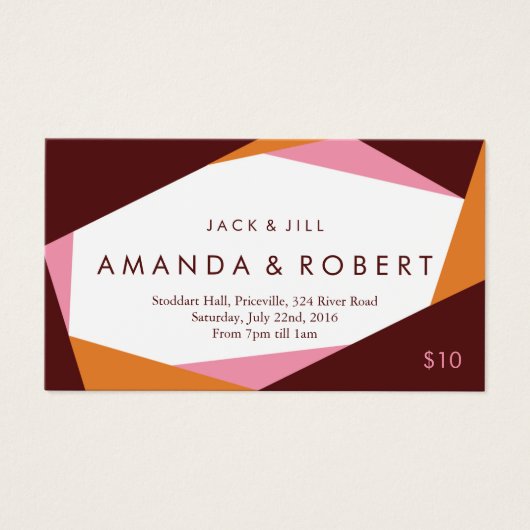 Modern Geometric Jack and Jill Ticket, Red (Front)