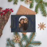 Modern Geometric Joy Oval Arch Navy Gold  Foil Holiday Card<br><div class="desc">A modern design with delicate gold foil stamped. The word JOY is subtle comprised by a picture with an oval shape in place of the "O" and J and Y are blocking the  the foil stamped all for a chic elegant look.</div>
