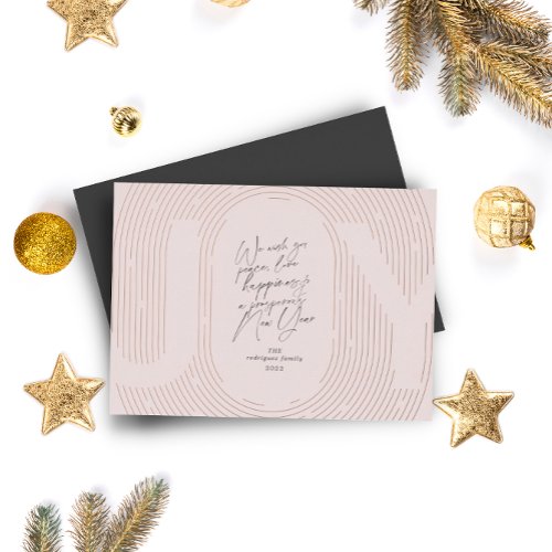 Modern Geometric Joy Oval Arch Soft Pink Rose Gold Foil Holiday Card