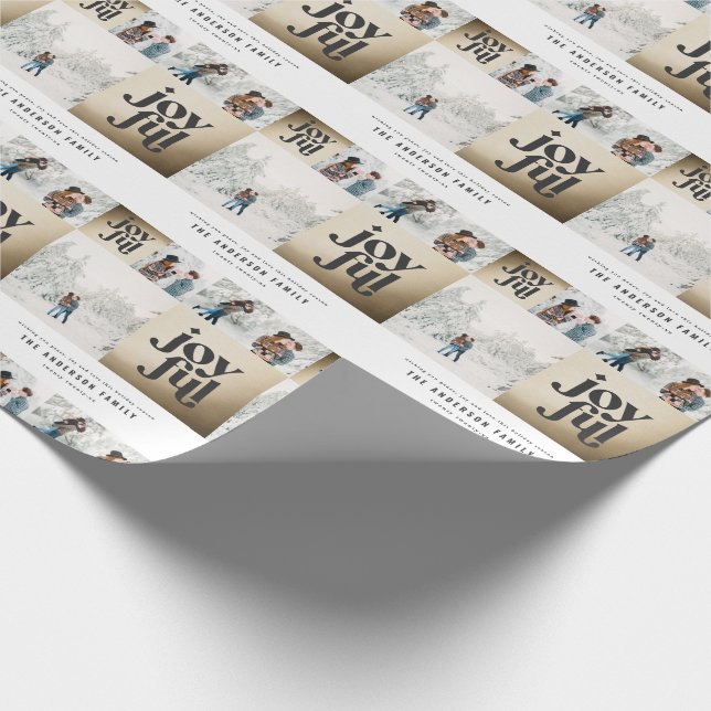 Modern geometric joyful typography gold christmas wrapping paper (Corner)
