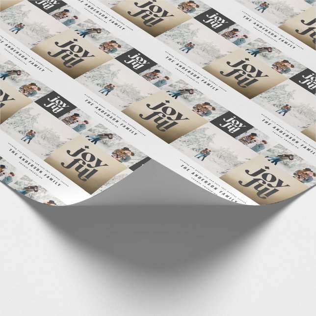 Modern geometric joyful typography gold christmas wrapping paper (Corner)