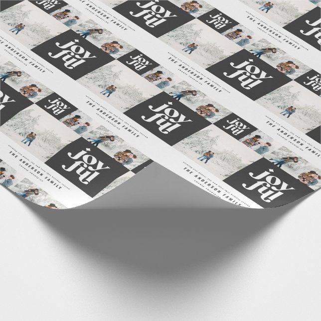 Modern geometric joyful typography photo christmas wrapping paper (Corner)