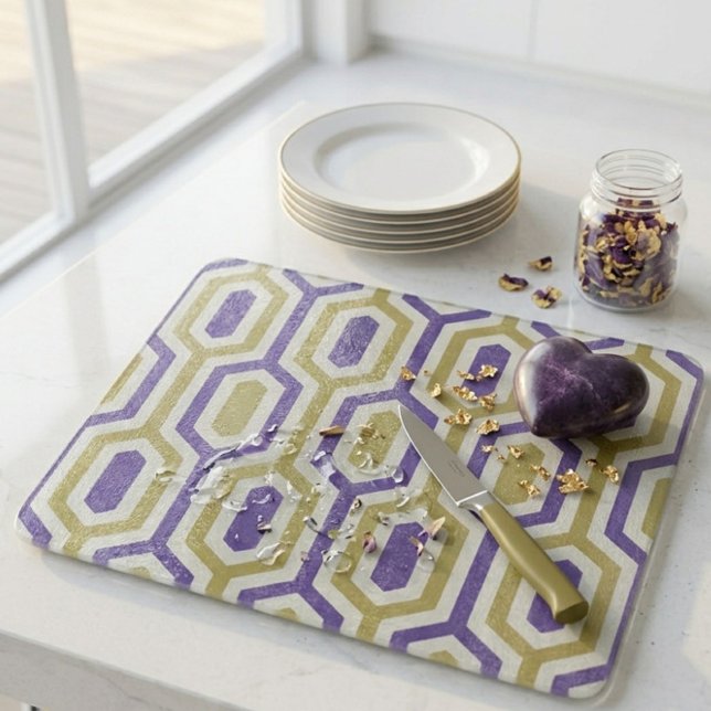 Modern Geometric Lavender & Gold Decorative Glass  Cutting Board (Creator Uploaded)