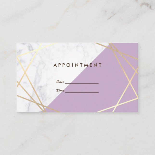 Modern Geometric Lavender Marble Appointment Business Card (Front)