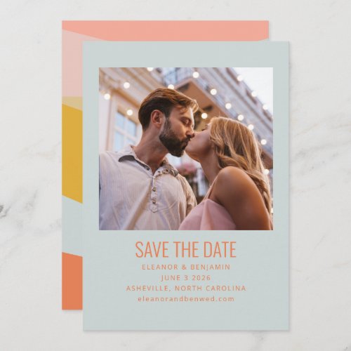 Modern Geometric Light Blue Peach Pastel Photo Save The Date