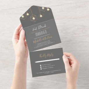 Modern Geometric Lights Dark Gray Wedding All In One Invitation