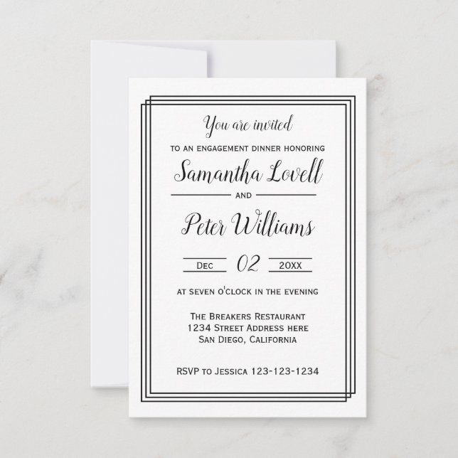 Modern Geometric Lines-3x5Engagement Dinner Invite (Front)