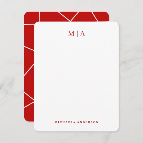 Modern Geometric Lines Monogram  Name Stationery Note Card