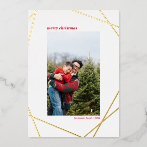 Modern Geometric Lines Personalized Foil Holiday Card