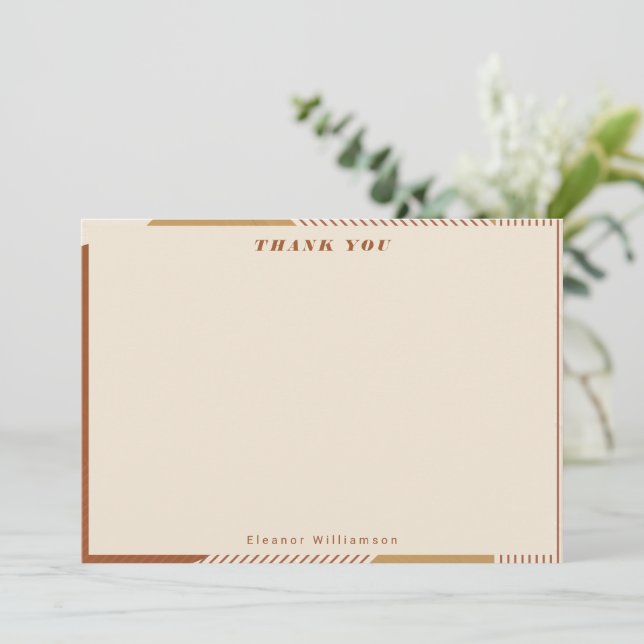 Modern Geometric Lines Terracotta Personalized Thank You Card (Standing Front)