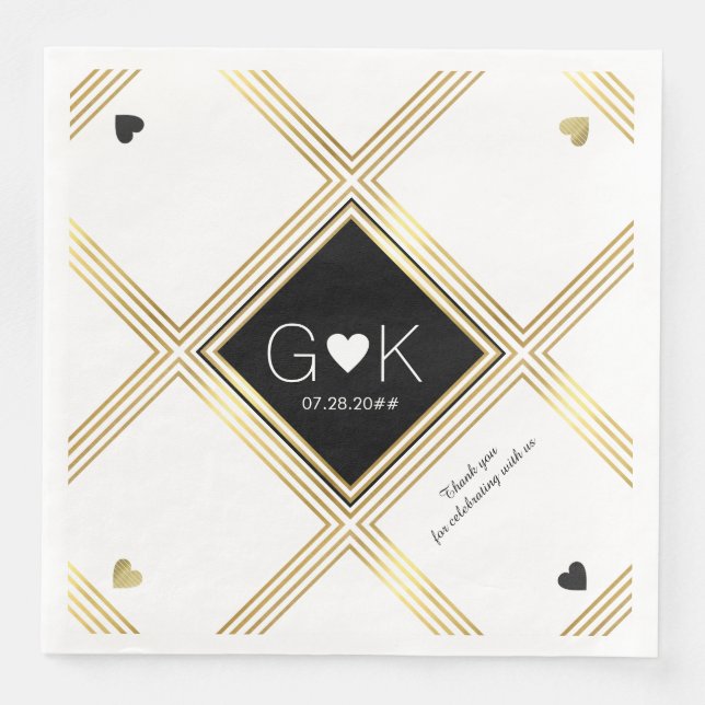 Modern Geometric Lines with Monogram for Wedding Paper Dinner Napkins (Front)
