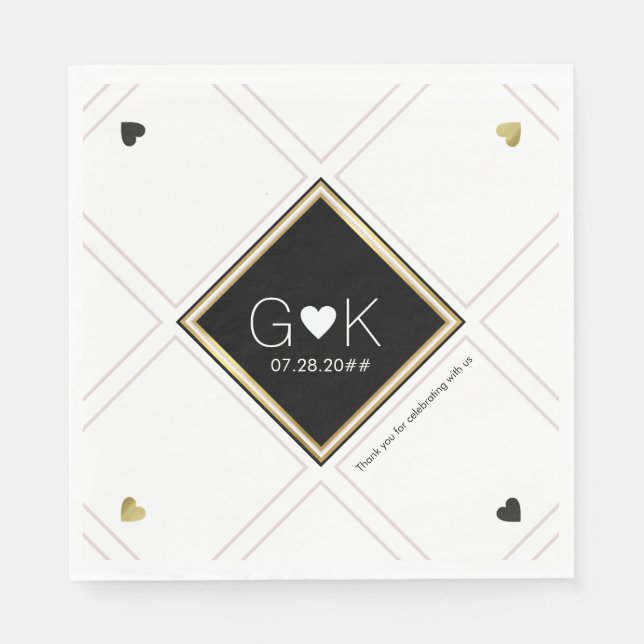 modern geometric lines with monogram . wedding napkins (Front)