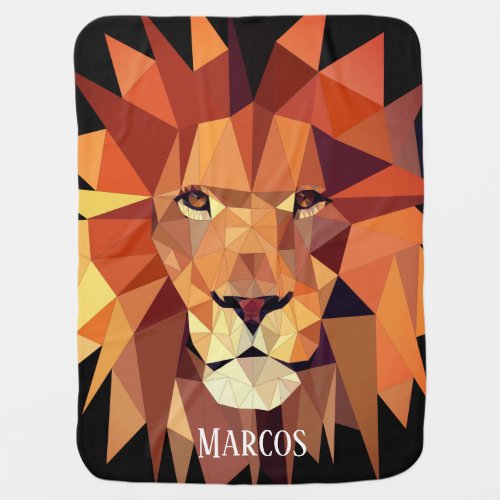 Modern Geometric Lion  Babys Name Receiving Blanket