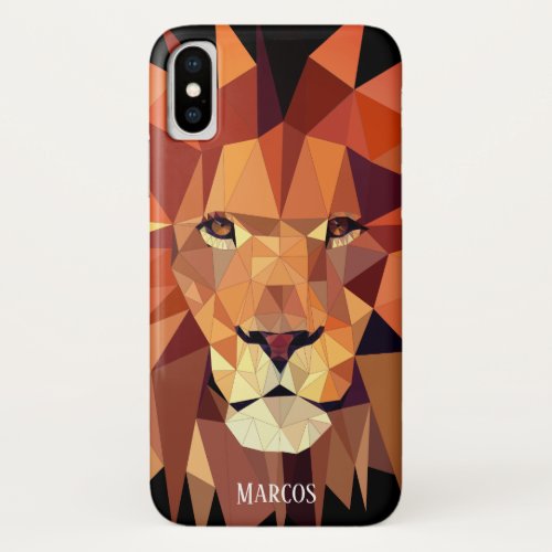 Modern Geometric Lion Custom Name iPhone X Case