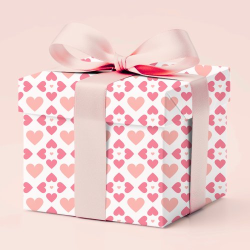 Modern Geometric Love Heart Floral Pink Peach Wrapping Paper