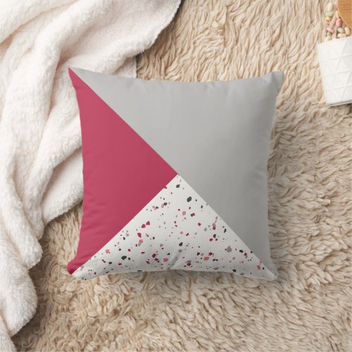 Modern Geometric Magenta Gray Terrazzo Throw Pillow