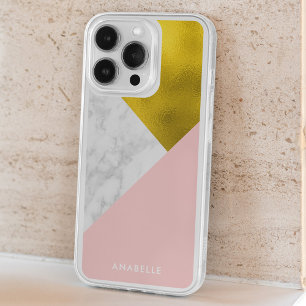 Modern Geometric Marble and Gold Custom iPhone 15 Plus Case
