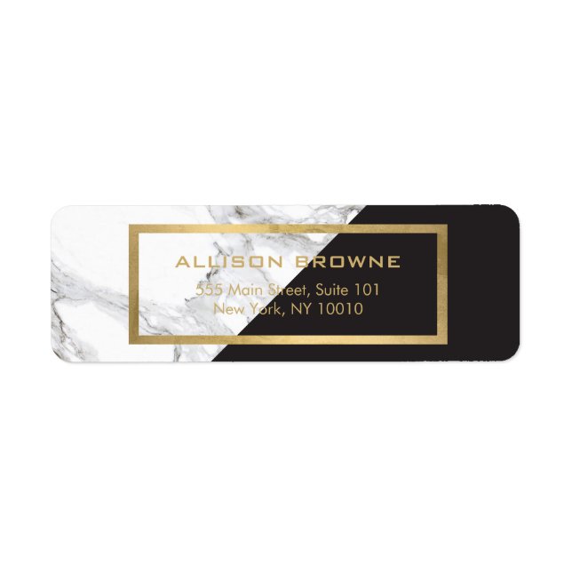 Modern Geometric Marble/Black and Faux Gold Label (Front)