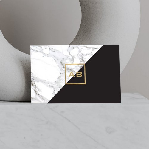 Modern Geometric MarbleBlack Monogram Logo Business Card