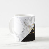 Modern Geometric Marble/Black Monogram Logo Coffee Mug (Front Left)
