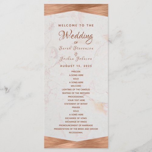 Modern Geometric Marble Copper Calligraphy Wedding Program