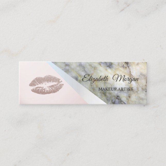 Modern Geometric, Marble, Glitter Lips Mini Business Card (Front)