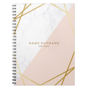 Modern Geometric Marble Gold Lt Pink Spiral Photo Notebook