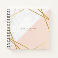 Modern Geometric Marble Gold Lt Pink Square Notebook