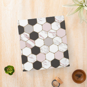 Modern Geometric Marble Hexagon Pattern 3 Ring Binder