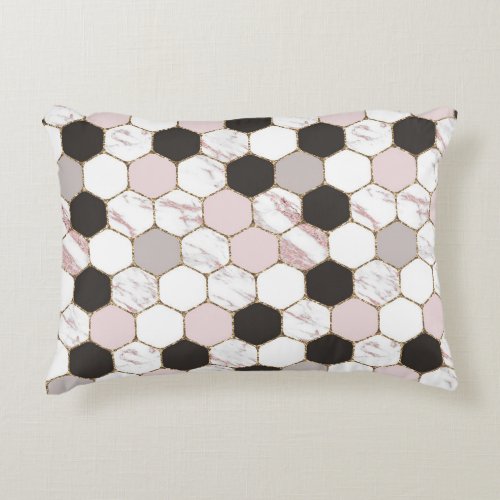 Modern Geometric Marble Hexagon Pattern Accent Pillow