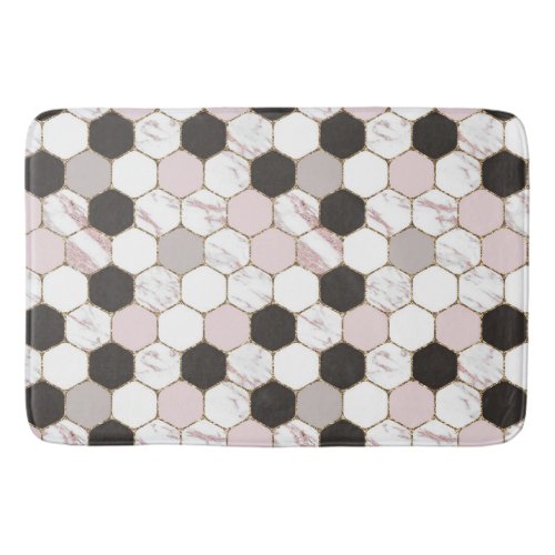 Modern Geometric Marble Hexagon Pattern Bath Mat