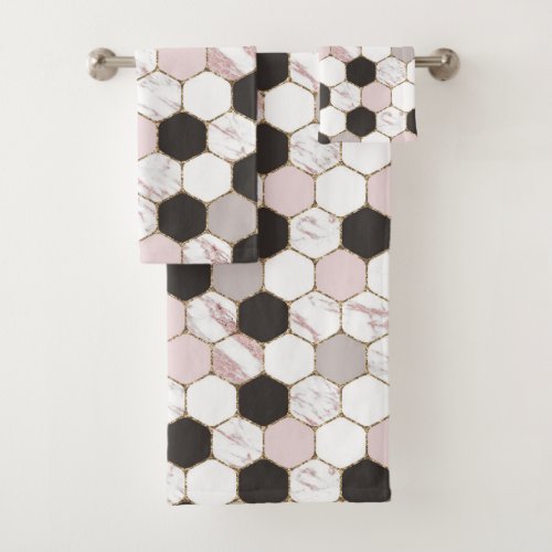 Modern Geometric Marble Hexagon Pattern Bath Towel Set