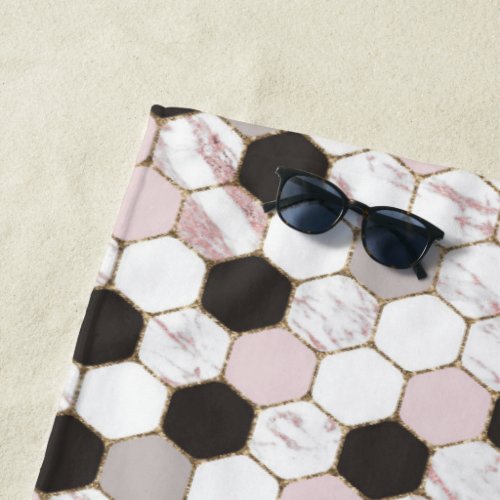 Modern Geometric Marble Hexagon Pattern Beach Towel