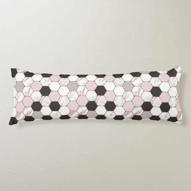 Modern Geometric Marble Hexagon Pattern Body Pillow (Front)