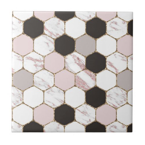 Modern Geometric Marble Hexagon Pattern Ceramic Tile