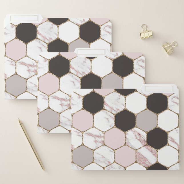 Modern Geometric Marble Hexagon Pattern File Folder (Set)