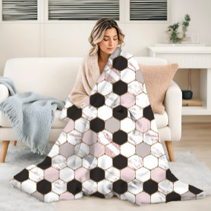 Modern Geometric Marble Hexagon Pattern Fleece Blanket