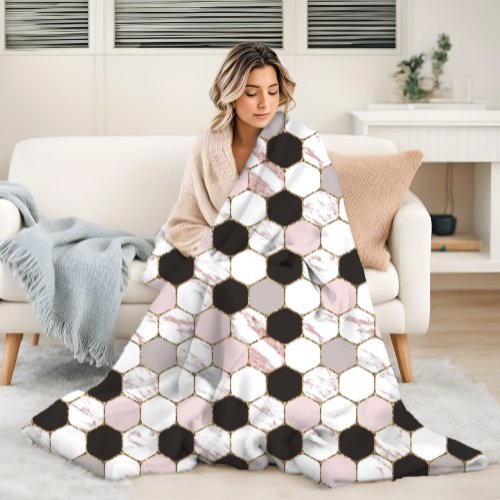Modern Geometric Marble Hexagon Pattern Fleece Blanket