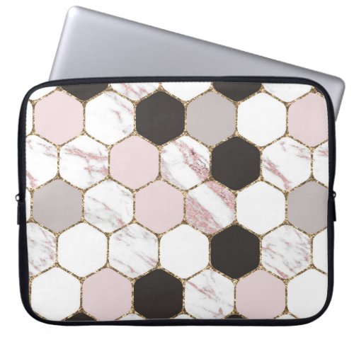 Modern Geometric Marble Hexagon Pattern Laptop Sleeve