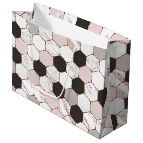 Modern Geometric Marble Hexagon Pattern Large Gift Bag