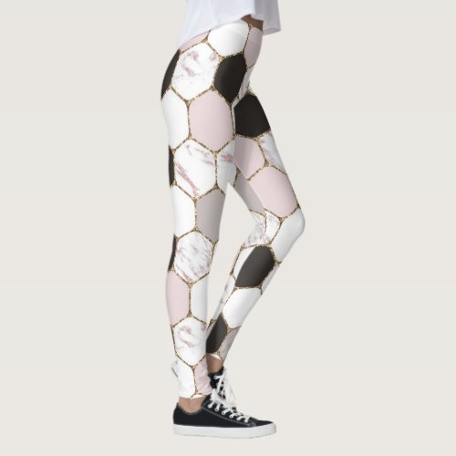 Modern Geometric Marble Hexagon Pattern Leggings